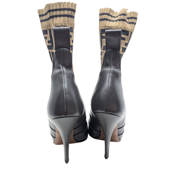 Fendi Rockoko FF Logo Signature Monogram Brown Leather Zucca Boots Size EU 38.5 - Picture 13 of 15